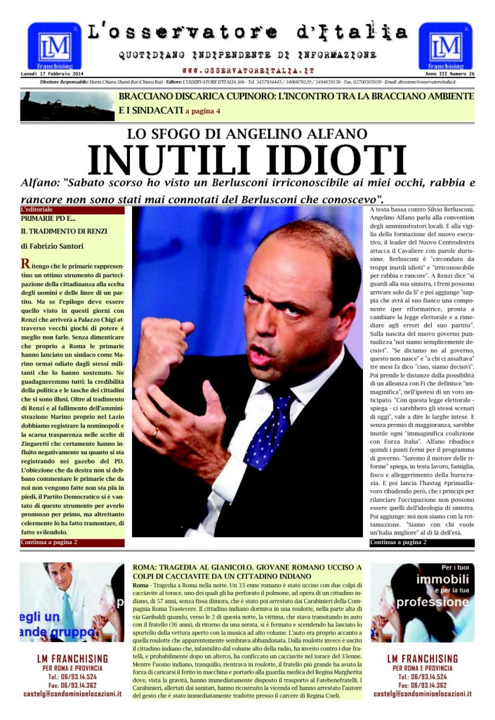 L'osservatore d'Italia edizione del 17 Febbraio 2014